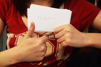 A student using flashcards